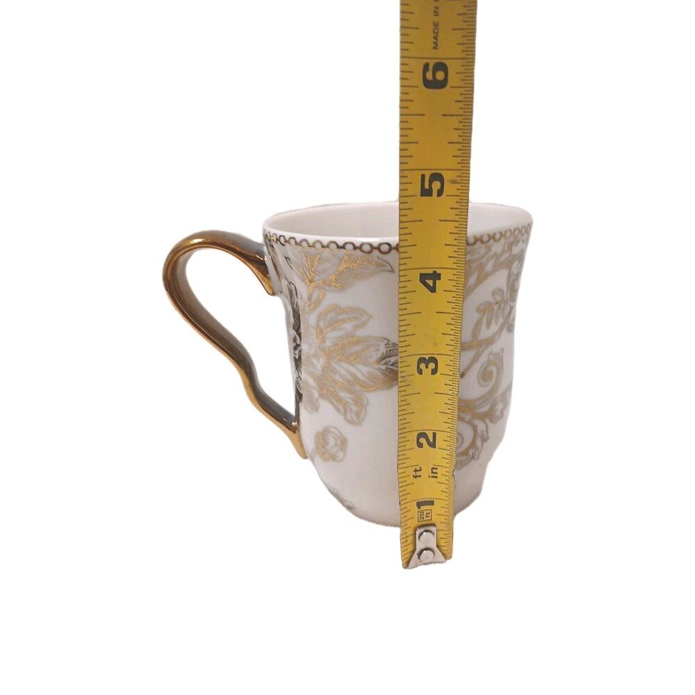 222 Fifth ADELAIDE Gold Gilded Mug 12oz Coffee Tea Latte Cup French Bird Floral - Picture 9 of 13